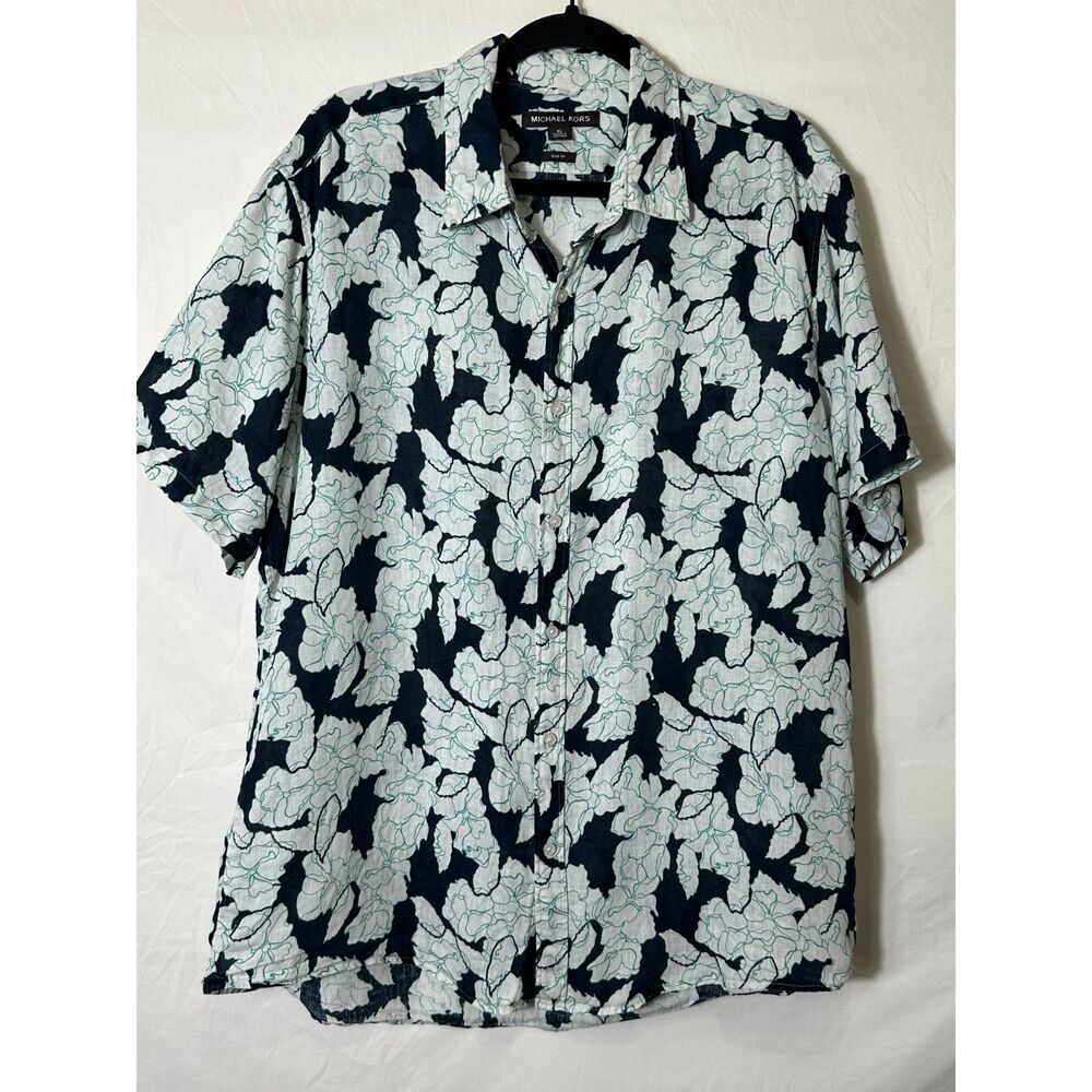 Michael Kors Men's Slim Fit 100% Linen Frye Shirt Floral Design Size XL